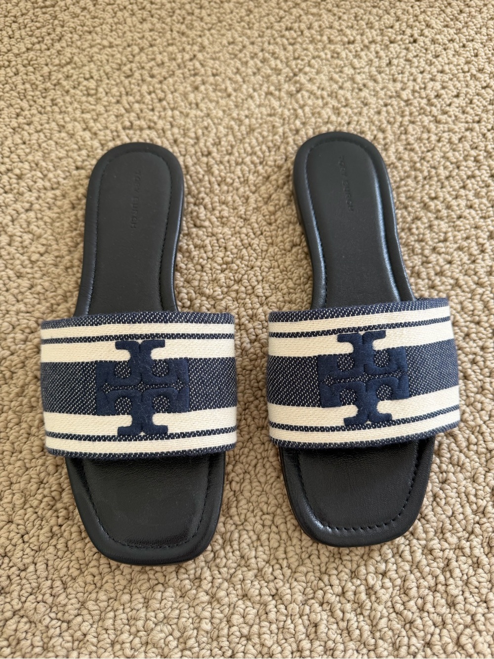 Tory Burch Navy and White Slide Sandals - Size 8.5